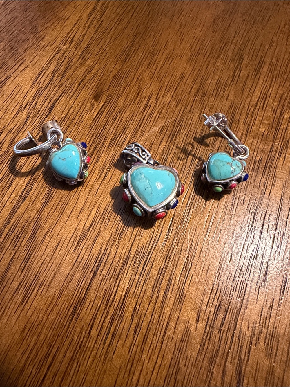 Brighton reversible Turquoise Heart Silver Pendant and Earrings Set